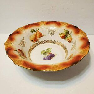 Antique Royal Firenze China Serving Bowl Victorian Hand-Painted Porcelain Gold